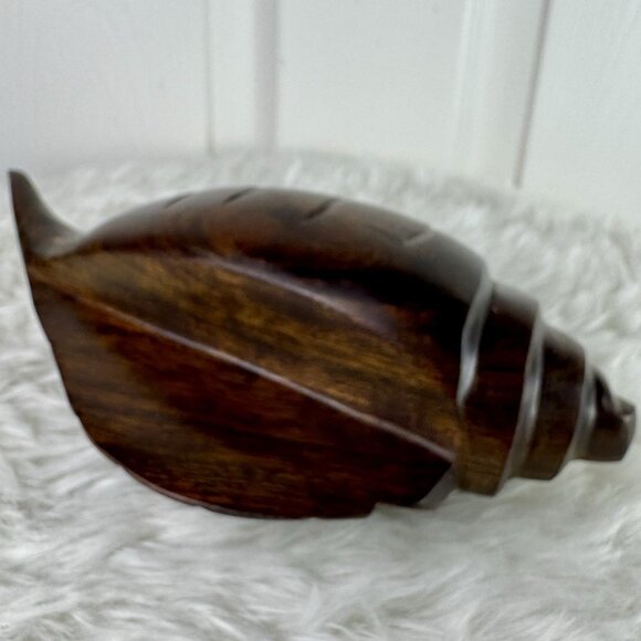 Vintage Hand-carved Ironwood Conch Shell, Solid Heavy Wood 9" - Picture 3 of 8
